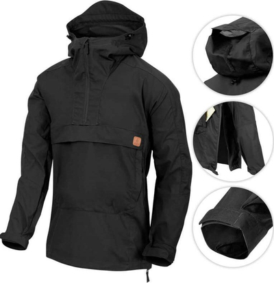 Xhaket anorak Helikon-Tex Woodsman, me kapuç, për jashtë, e zezë