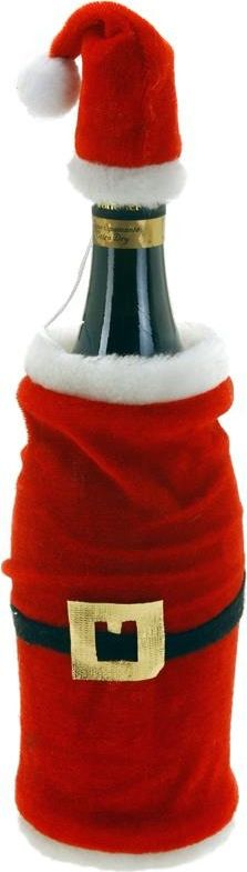 Dekor Krishtlindjesh për shishe vere, set xhaketë edhe kapelë Santa, i kuq
