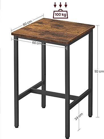 Tavolinë bar VASAGLE LBT25X, 60x60x90 cm, stil industrial, dru rustik