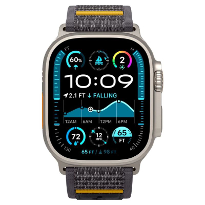Rrip ore Apple Spigen Athlex Air, për Apple Watch 49/46mm, material stof sportiv, gri me të verdhë