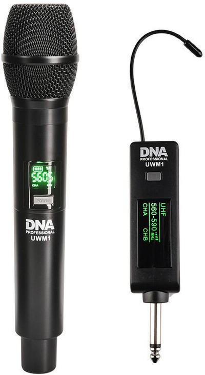 Sistem mikrofoni pa tela DNA UWM 1, UHF 560-590 MHz, distancë 50 m, i zi