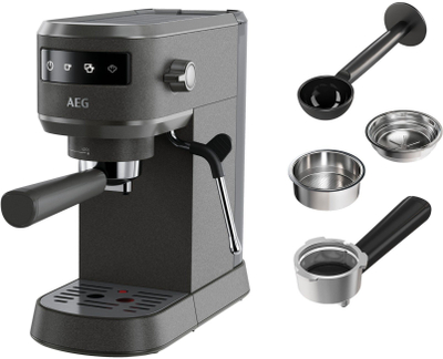 Aparat espresso AEG EC6 1 6BST Gourmet 6, portafilter, 6 filxhanë, gri e zezë