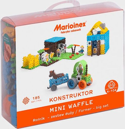 Lodër me ndërtime Marioinex Mini Waffle Large Farm, 185 copa, set i madh, shumëngjyrësh