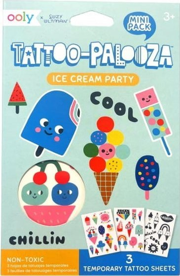 Set tatuazhesh të përkohshme Ooly Tattoo Palooza Ice Cream Party, për kalamaj, shumëngjyrëshe