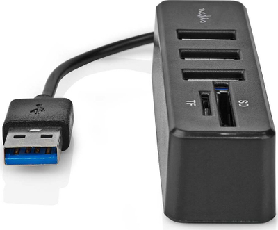 USB разводник Нedis 5 порти, USB 2.0, читач SD MicroSD, црн
