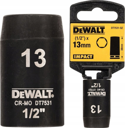 Soket goditës DeWALT DT7531, 13mm, 1/2", 38mm, i zi
