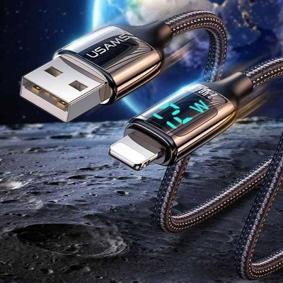 Kabllo USB Usams US-SJ575, USB-A me Lightning, 1.2m, e zezë