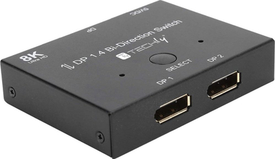 Ndarës DisplayPort Techly Bidirectional Switch 8K DP1.4, 2 në 1 ose 1 në 2, i zi