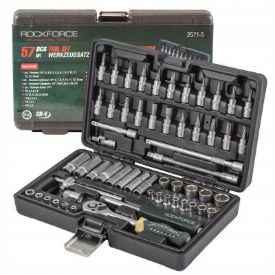 Set veglash Rockforce 2571-5, 57 copa, 1/4", valixhe plastike, i zi