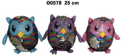 Loje plushi bufë Owl Sequins, 25cm, shumëngjyrëshe MIX