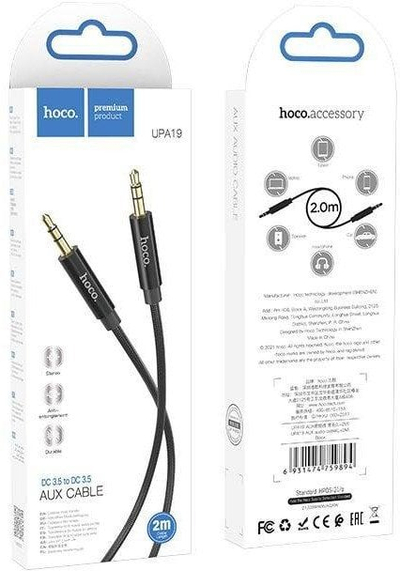 Kabllo audio Hoco UPA19, AUX 3.5mm në 3.5mm, 2m, e zezë