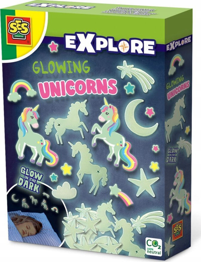 Set kreativ SES Creative 25128 Glowing Unicorns, figurina fosforeshente, për fëmijë, shumëngjyrëshe