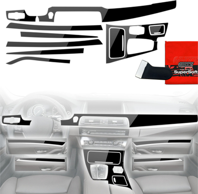Folie interieri GrizzGlass PianoSkin për BMW 5 F10 2012-2017, 8 pjesë, shkëlqim, e zezë