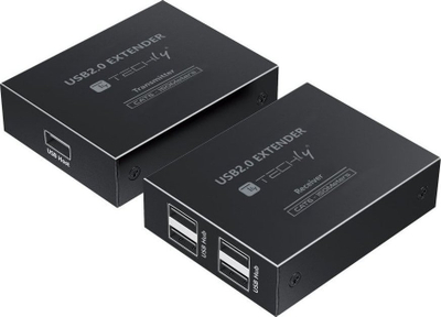 Zgjatues USB Techly me 4 porta, USB 2.0, deri n'150 metra, i zi