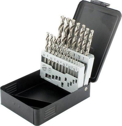 Set sfurkash metali Abraboro HSSGS, 19 copë, 1-10mm, në kuti metalike