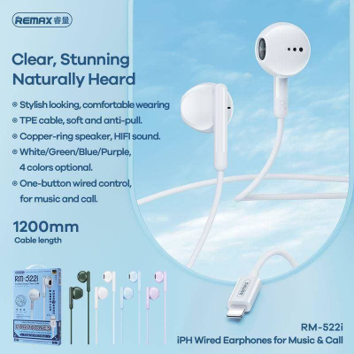 Kufje Remax RM-522i, me kabllo Lightning, in ear, blu