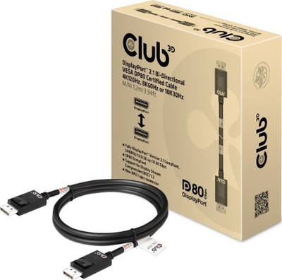 Kabllo DisplayPort Club 3D CAC-1091, DP 2.1, 4K 120Hz 8K 60Hz, 1.2m, e zezë