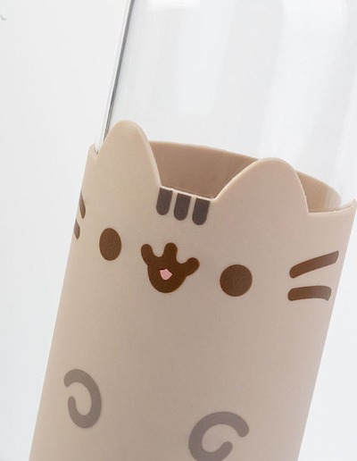 Shishe uji Pusheen, qelq borosilikat 500ml, me mbulesë silikoni, shumëngjyrëshe