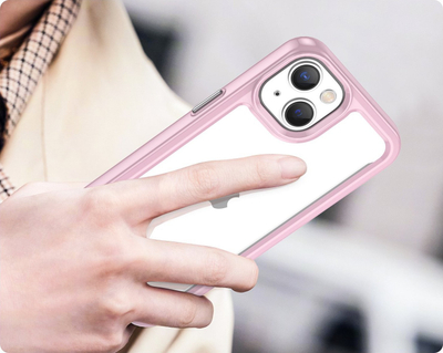 Klloqkë mbrojtëse Hurtel Outer Space Case, për iPhone 14 Plus, kornizë xheli, rozë