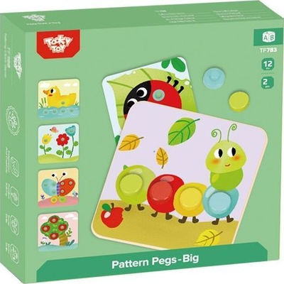 Lojë druri me kunja Tooky Toy Pattern Pegs Big, edukative, me figura insektesh, shumëngjyrëshe