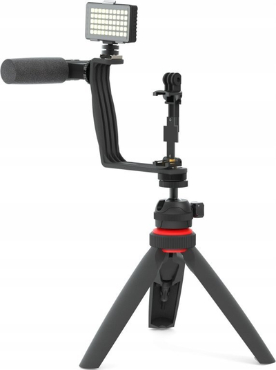 Set vllogingu Digipower Super Star Essential, mikrofon edhe dritë LED, tripod për telefon, i zi