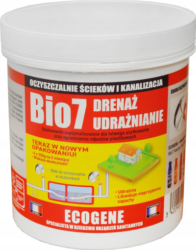 Përbërës biologjik për zhbllokim tubacionesh Ecogene Bio7 Drainage, 4x200g, paketim 2 mujor