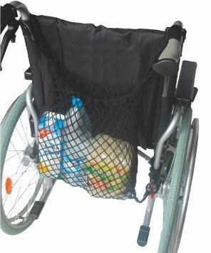 Çantë për karrocë invalidi dhe rollator, rrjetë elastike, me shirita reflektues, e zezë