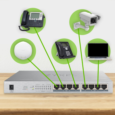 Switch Zyxel GS1008HP, 8 porta Gigabit, PoE, gri