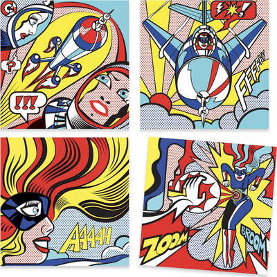 Set krijimi Djeco Inspired by Superheroes, me markera, me transfera fërkimi, shumëngjyrësh