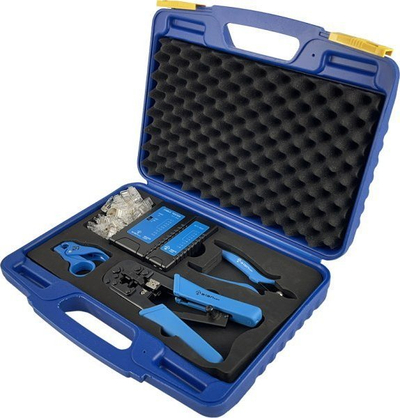 Set veglash instalimi rrjeti Alantec NI059, tester kabllosh UTP STP, crimper dhe stripper, në kuti plastike