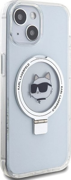 Futrollë telefoni Karl Lagerfeld KLHMP15SHMRSCHH, për iPhone 15 6.1", MagSafe, me unazë, e bardhë