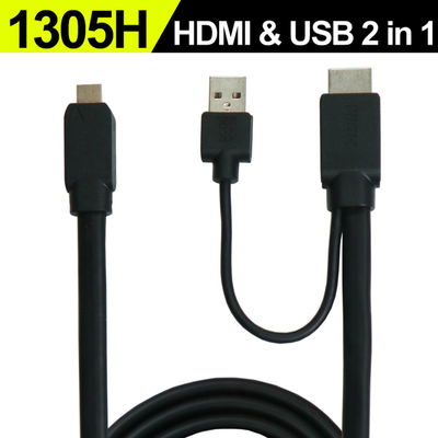 Kabllo HDMI Gechic 1305H, HDMI‑A dhe USB‑A 2‑në‑1, 1.2 m, e zezë