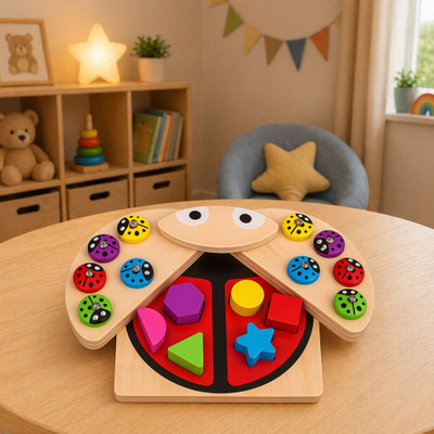 Lodër druri LeanToys Ladybug, lojë peshkimi magnetik, puzzle sorter edukativ, shumëngjyrëshe