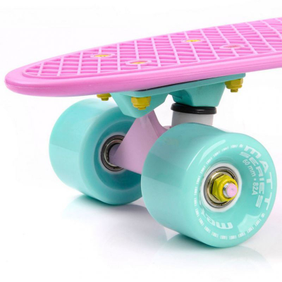 Skateboard Meteor Matt 23717, plastik, 56 cm, rozë me mint