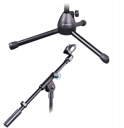 Stativ mikrofoni Suprimo SMT1, tripod dyshemeje i palosshëm, krah 44 cm, deri 80 cm, i zi