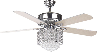 Ventilator tavani HUAI Crystal, me dritë, me telekomandë, argjendtë