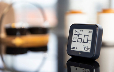 Sensor temperature dhe lagështie Shelly H&T Gen3, WiFi, Bluetooth, i zi