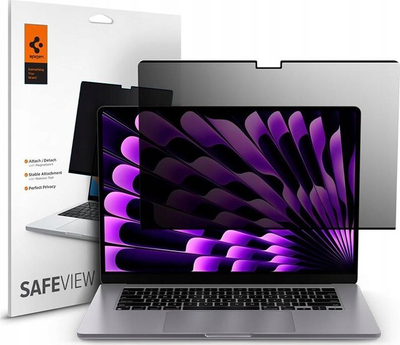 Filtër privatësie Spigen SafeView, për MacBook Air 15" M2 2023, magnetik, kornizë e zezë