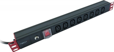 Rryp energjie rack Techly 1U, 8x C13, kabllo C14 2m, i zi