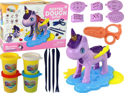 Set plasteline Lean Toys Unicorn Hairdresser, 4 kavanoza, për kalamaj 3+, shumëngjyrësh