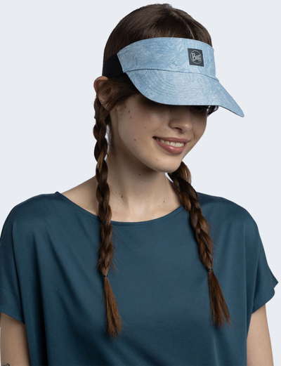 Kapelë sportive Buff Go Visor, nga poliestër i ricikluar, me pjesë reflektuese, blu me të zezë