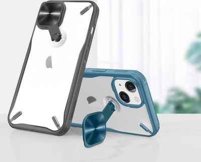 Kapak telefoni Nillkin Cyclops për iPhone 13, me pjesën mbrapa xham, me këmbëz, i zi