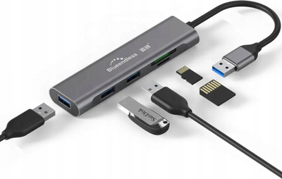 Hub USB Blueendless, 3x USB 3.0, lexues SD TF, gri