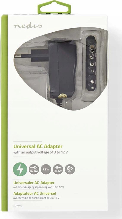 Adapter universal energjie Nedis, 7.2W, 3 12V DC, 6 konektorë