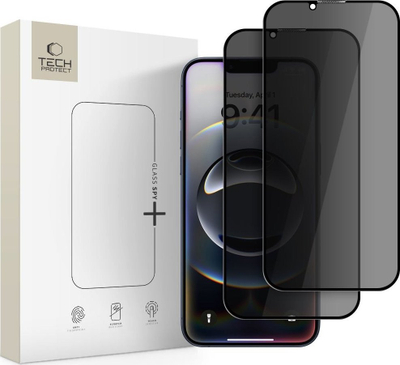 Заштитно стакло privacy Tech-Protect Spy+, за iPhone 13 13 Pro 14 16e, 2 парчиња, проѕирно