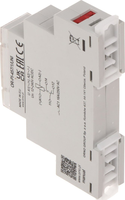 Rele modulare Orno OR-PI-457/1/UNI, 1P 16A, 12-230V AC/DC, e bardhë