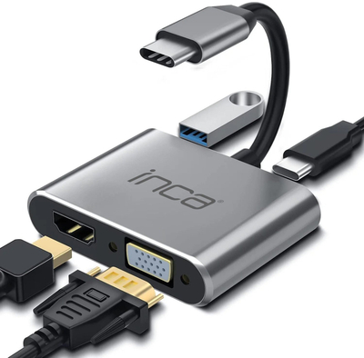 Adapter USB C Inca ITPC 06TX, 4 me 1, HDMI VGA USB 3.0, 4K, gri