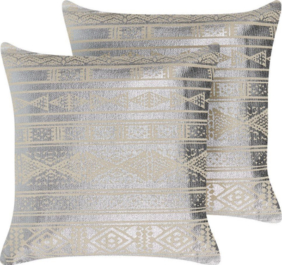 Jastëk dekorativ Beliani OUJDA, set 2 copë, pambuk 50 x 50 cm, argjendtë