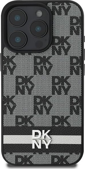 Mbulesë DKNY për iPhone 16 Pro, lëkurë PU, dizajn me kuadrate, e zezë