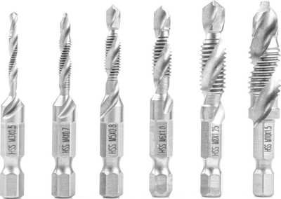 Set freza me fileto HSS, 6 copë, bisht gjashtkëndor 1/4"